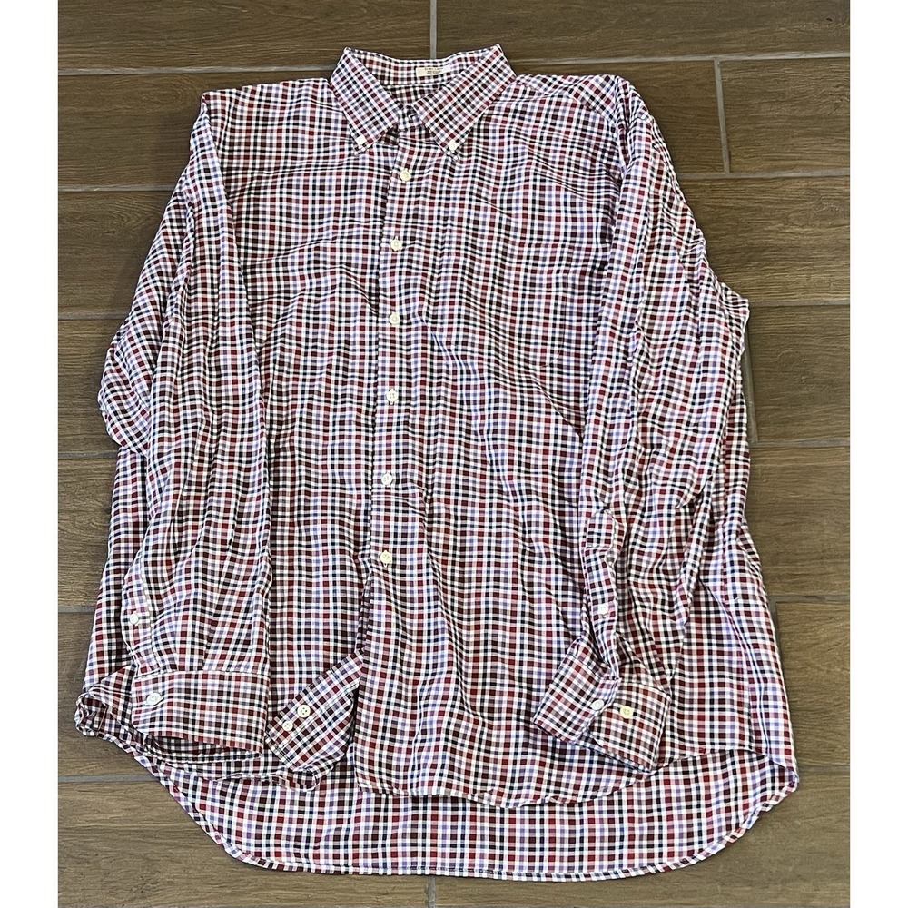 Peter Millar Men's Shirt XL Red Blue Check Plaid Button Down Long Sleeve Casual